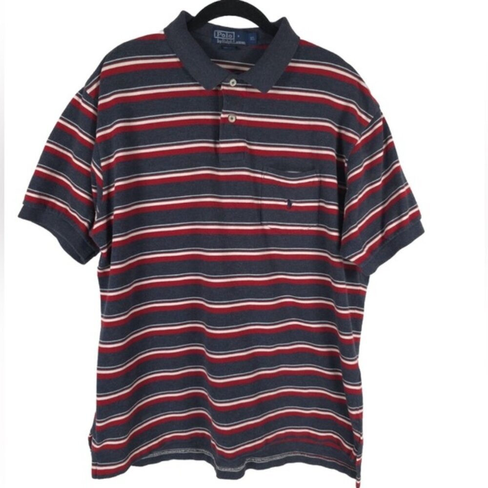 POLO RALPH LAUREN VTG Bolivia Made 🇧🇴 Striped Mesh Polo Shirt Pocket Chest XL